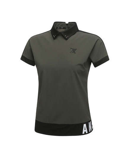 ANEW Golf: Women Back Zip Shoulder Tape Point Short T-Shirt - Khaki